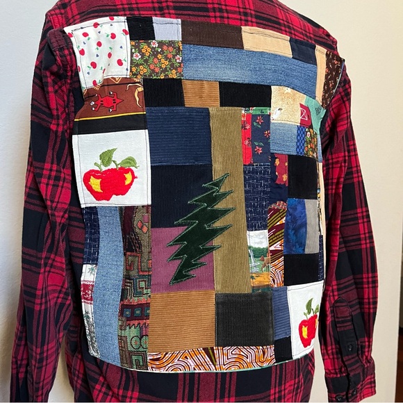 farm picker patchwork grateful autumn harvest tour company dead 💀❤️⚡️💙 flannel - Picture 7 of 11